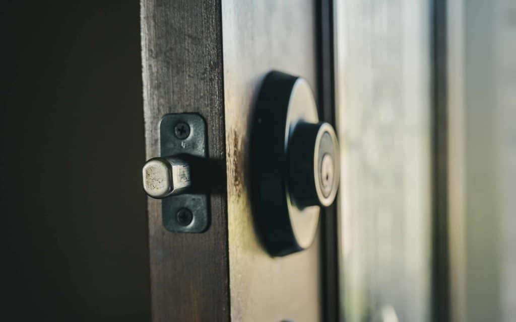 Deadbolt lock on a wooden door