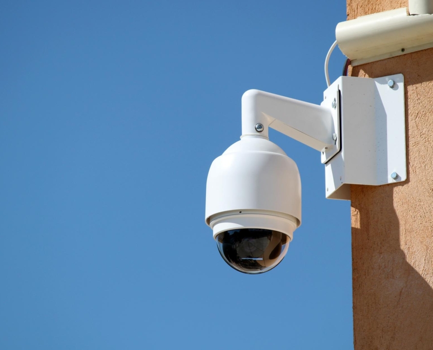 Close-up-view-of-a-small-dome-cctv-camera